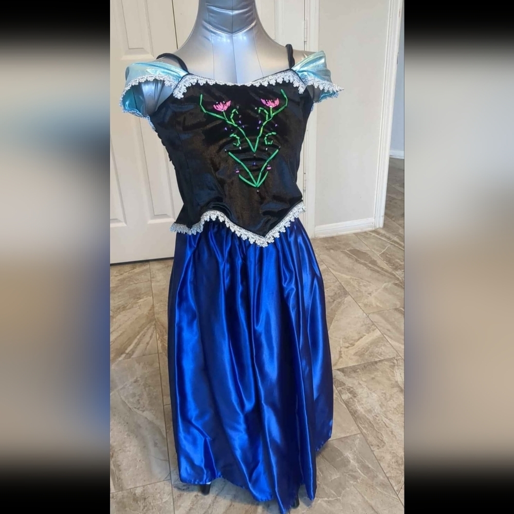 Handmade Frozen Anna Blue/Black Embroidery- Girls Dress Up Costume 2Piece Set